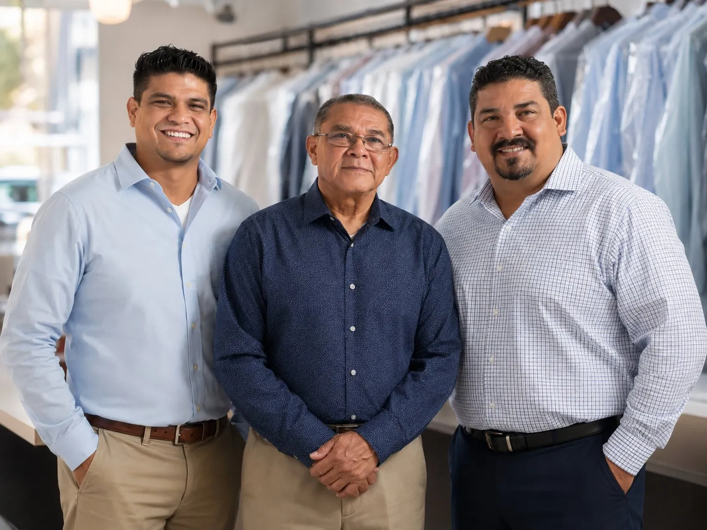 Bryden, Jorge, and Bryant Saldana standing together in the shop